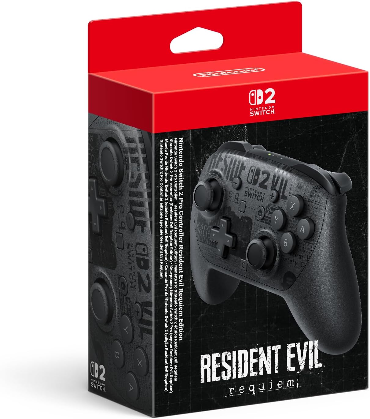 Gaming controller packaging with 'Resident Evil' branding on a white background