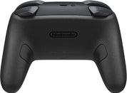 Black gaming controller with Nintendo logo on a white background