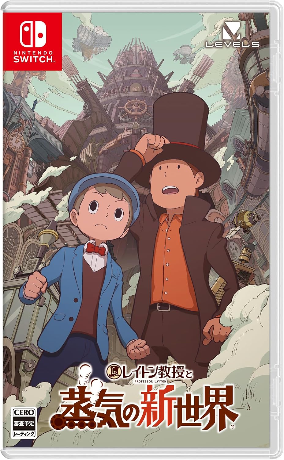 Nintendo Switch game case cover for 'The Railway Man: Steam's New World' on a clean white background. The cover art features two illustrated characters in steampunk attire standing in front of a detailed industrial cityscape.
