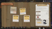 A screenshot of a game interface showing a wooden commission board with several pinned notes and a detailed note on the right titled 'Caring for the People,' including status bars and a small character illustration.