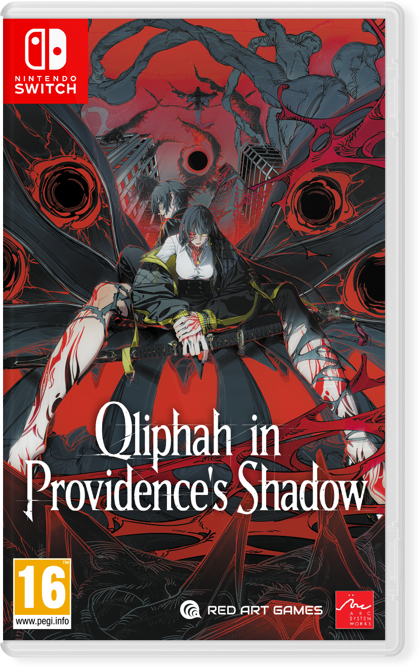 Game box for 'Qipphah in Providence's Shadow' on Nintendo Switch with red and black design.