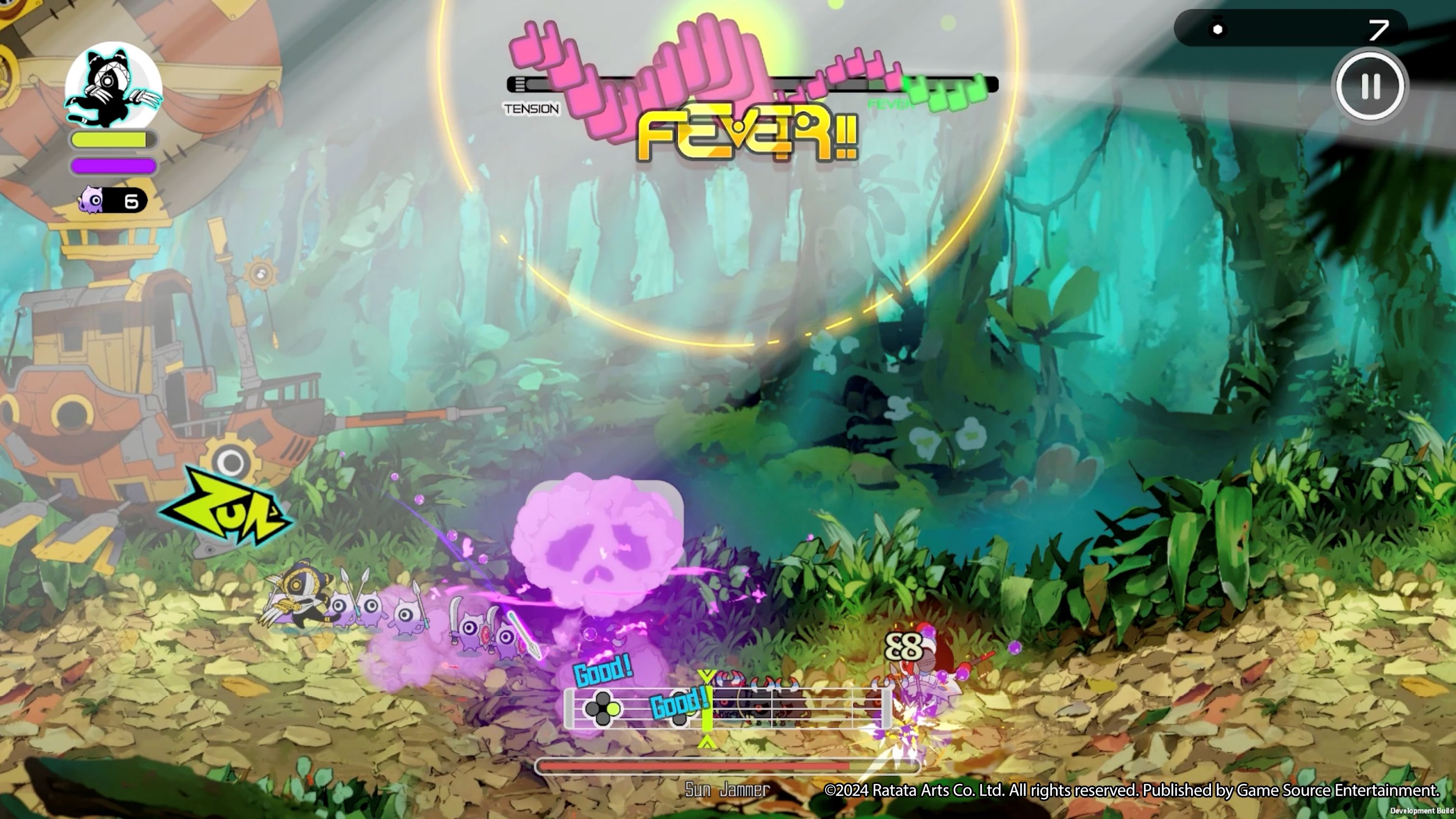 Game screen with colorful graphics and character in a vibrant, animated environment