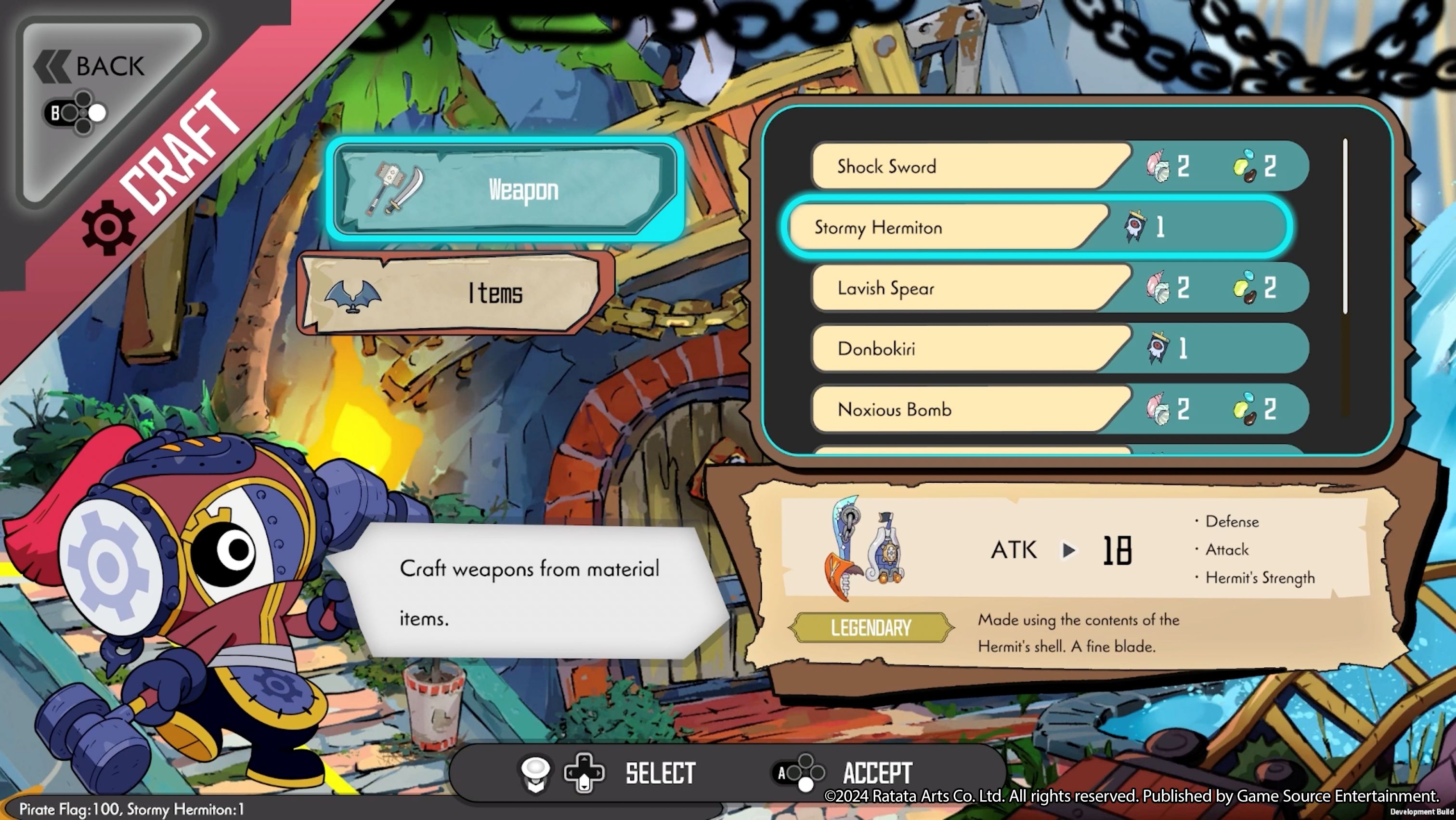 Game interface with weapon selection and character customization options.