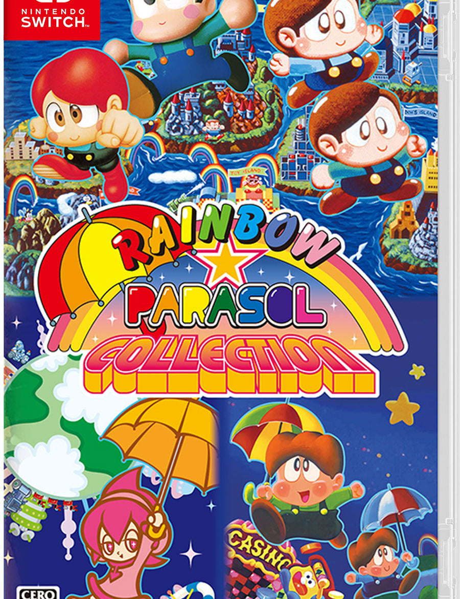 Game case for 'Rainbow Parasol Collection' on Nintendo Switch with colorful characters and umbrellas.