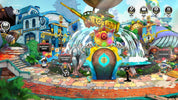 Colorful animated scene with a large, decorative fountain and various characters and structures.