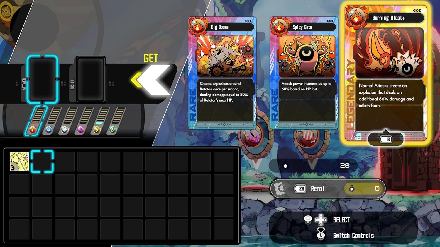 Card game interface with character cards and control panel