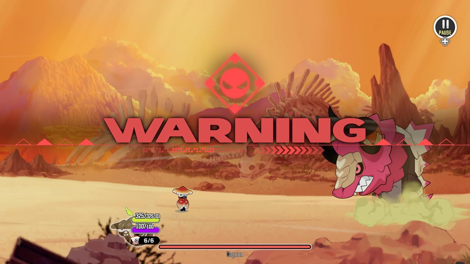 Game screen with a warning text overlay in a desert-like environment