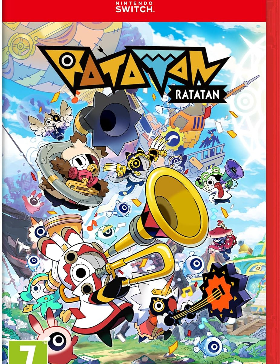 Nintendo Switch game cover for 'Patawon Ratatan' with colorful characters and instruments.