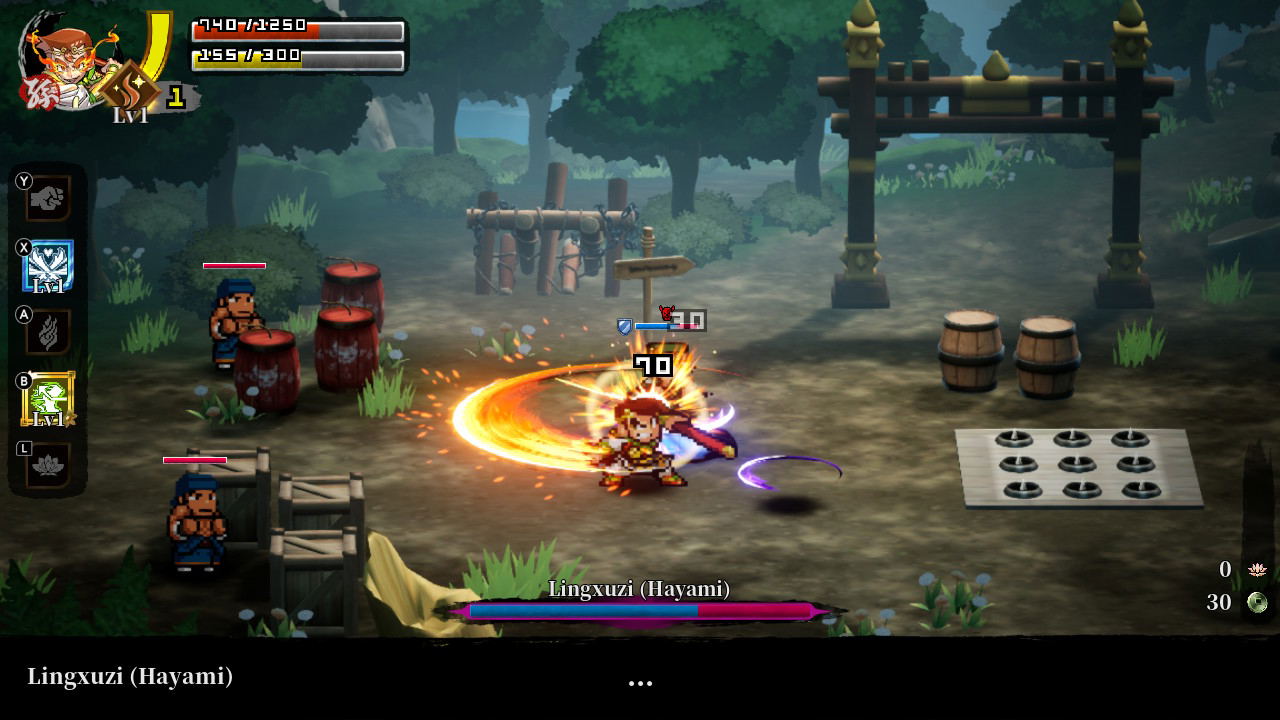 Video game scene with character engagement in a forest setting