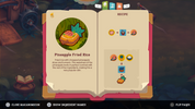 Game interface showing a recipe book for Pineapple Fried Rice with ingredients and preparation steps.