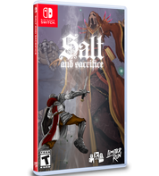 Game box for 'Salt and Sacrifice' on Nintendo Switch with artwork of a character and a creature.