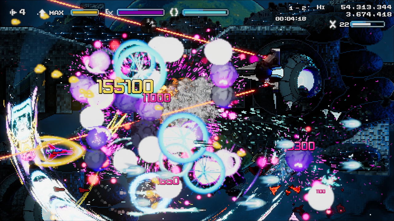 Screenshot of a vibrant and chaotic game scene with colorful graphics and text.