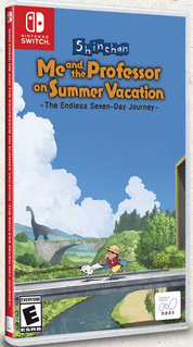 Shin chan Me and the Professor on Summer Vacation game cover for Nintendo Switch, featuring animated characters in a summer setting.