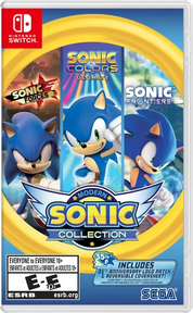 Front cover of the Nintendo Switch game 'Modern Sonic Collection' featuring Sonic the Hedgehog artwork, with visible Nintendo Switch, ESRB, and SEGA branding.
