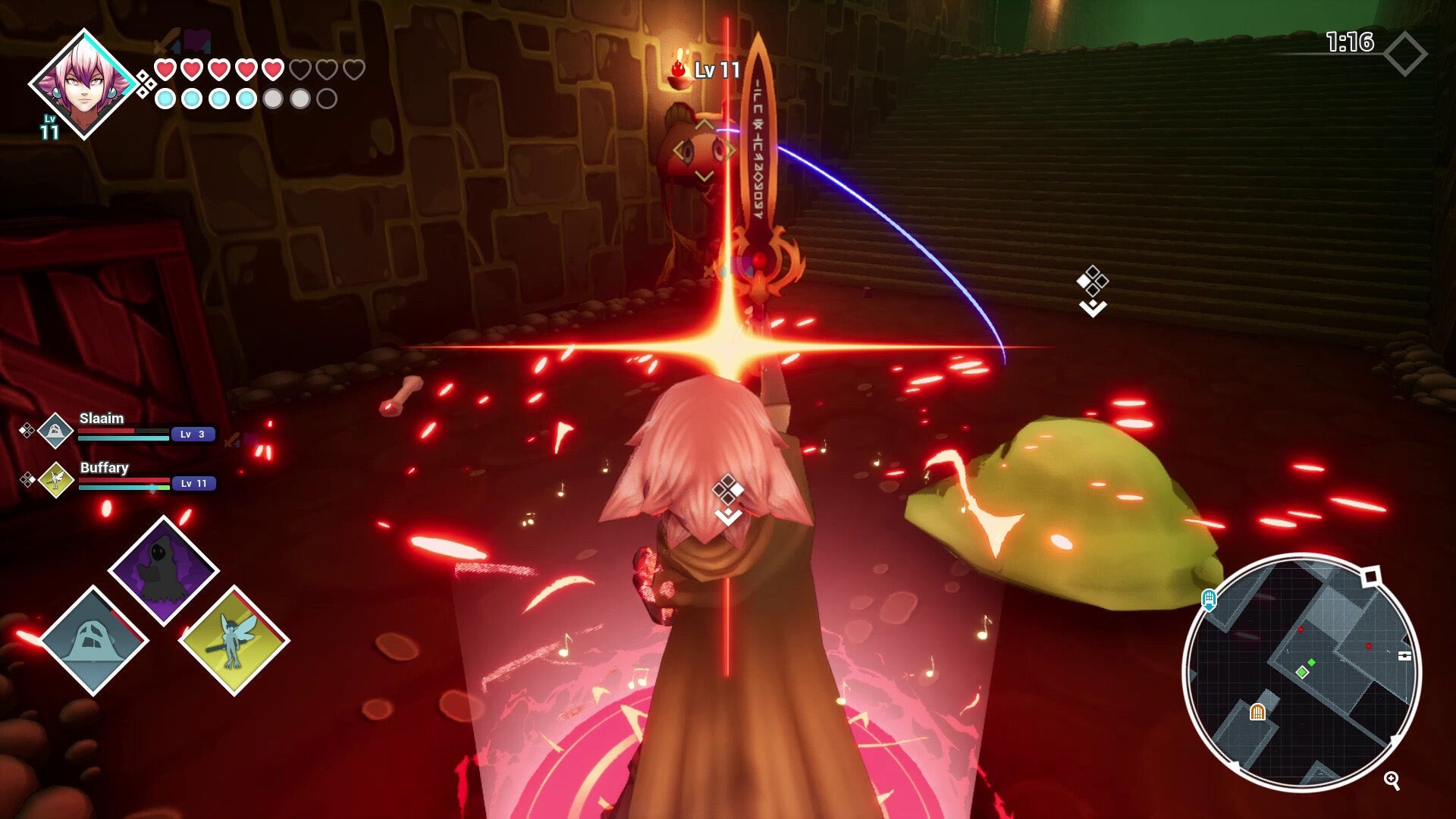 Gameplay scene from a fantasy action game with character and interface elements.