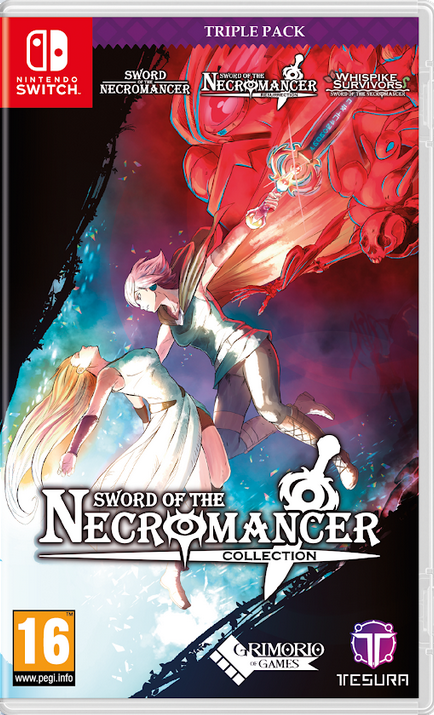 Triple pack of 'Sword of the Necromancer' game on Nintendo Switch with vibrant artwork.