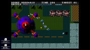 Pixelated game screen with a boss battle in a retro-style game.