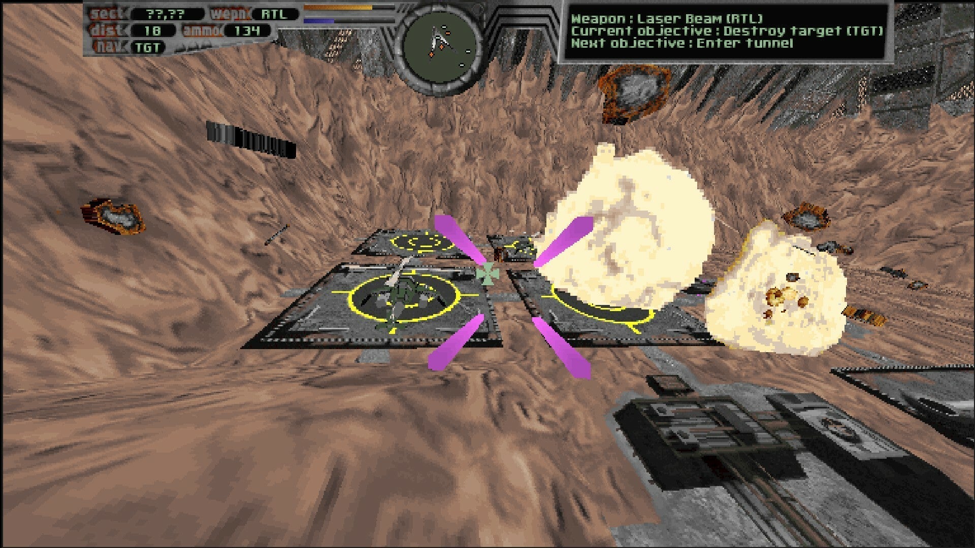 Screenshot of a video game with a desert-like environment and player controls.