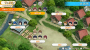 Screenshot of a village scene from a video game with characters and buildings.