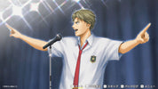 Anime character in a school uniform with arms outstretched on a stage with lights
