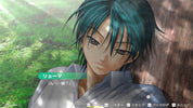 Anime character with green hair and a blurred natural background