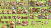 Grid of stylized village buildings with various structures and landscapes.