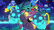 Colorful cartoon character with a futuristic design in an urban night setting