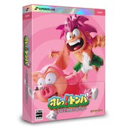 Pink game case with cartoon character on a white background