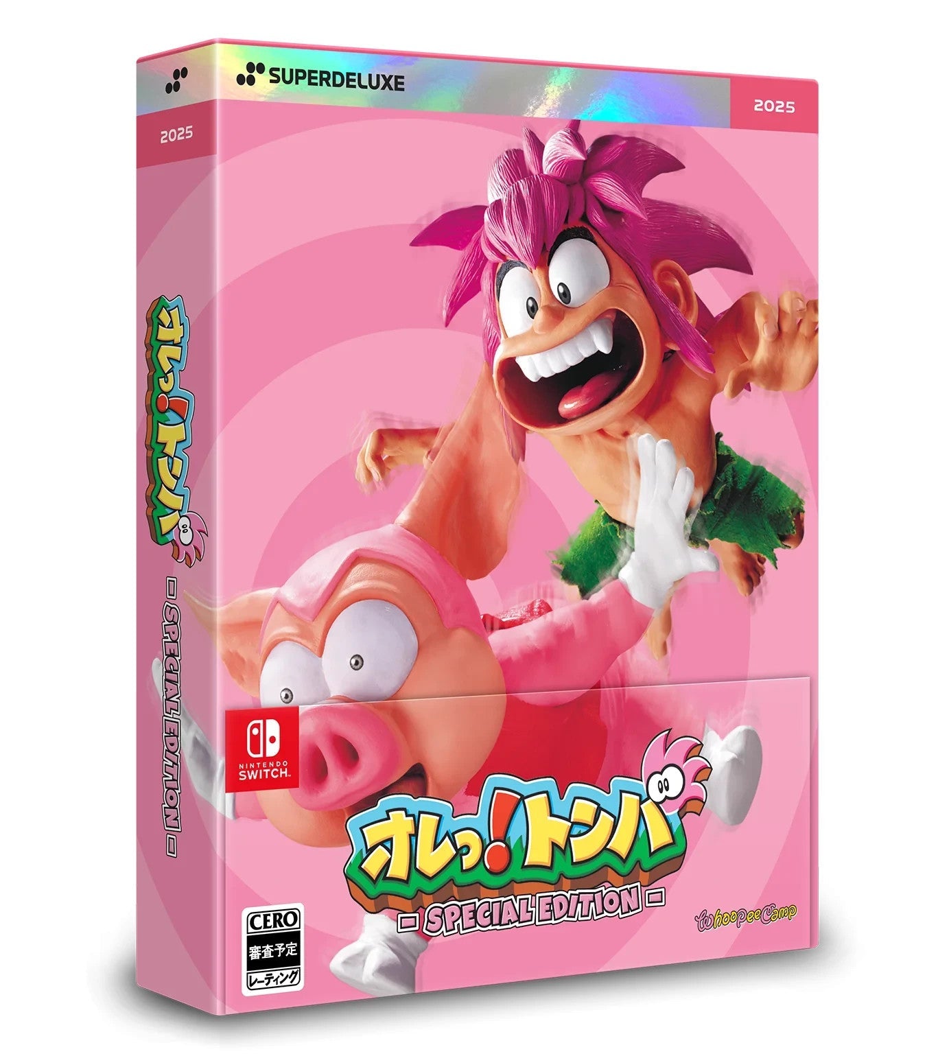 Pink toy figure packaging with cartoon character on a pink background