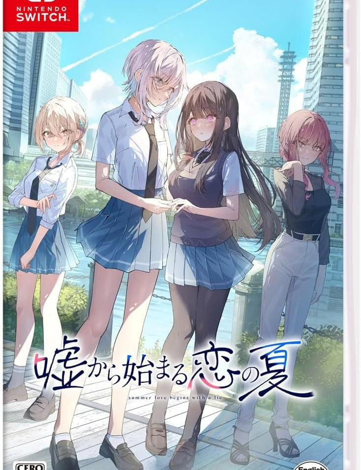 Video game case for 'Switch' with characters in school uniforms against a cityscape background