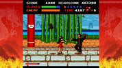 Pixelated video game screen with two characters in a combat scene, surrounded by bamboo and a red pillar.