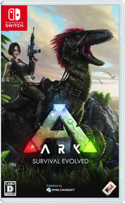 Game box for 'ARK: Survival Evolved' on Nintendo Switch with a dinosaur and human figure on a grassy background.
