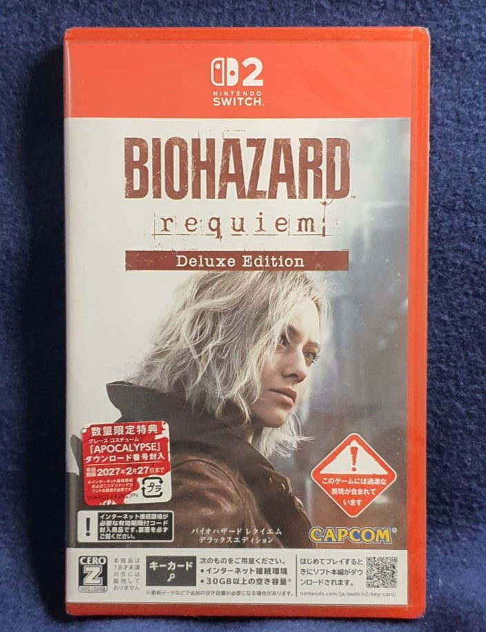Biohazard Requiem Deluxe Edition game case for Nintendo Switch on a blue background