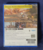 Back cover of the video game 'A Warrior Worth A Thousand Reforged' for PlayStation 4, shown in its shrink wrap on a textured blue fabric background.