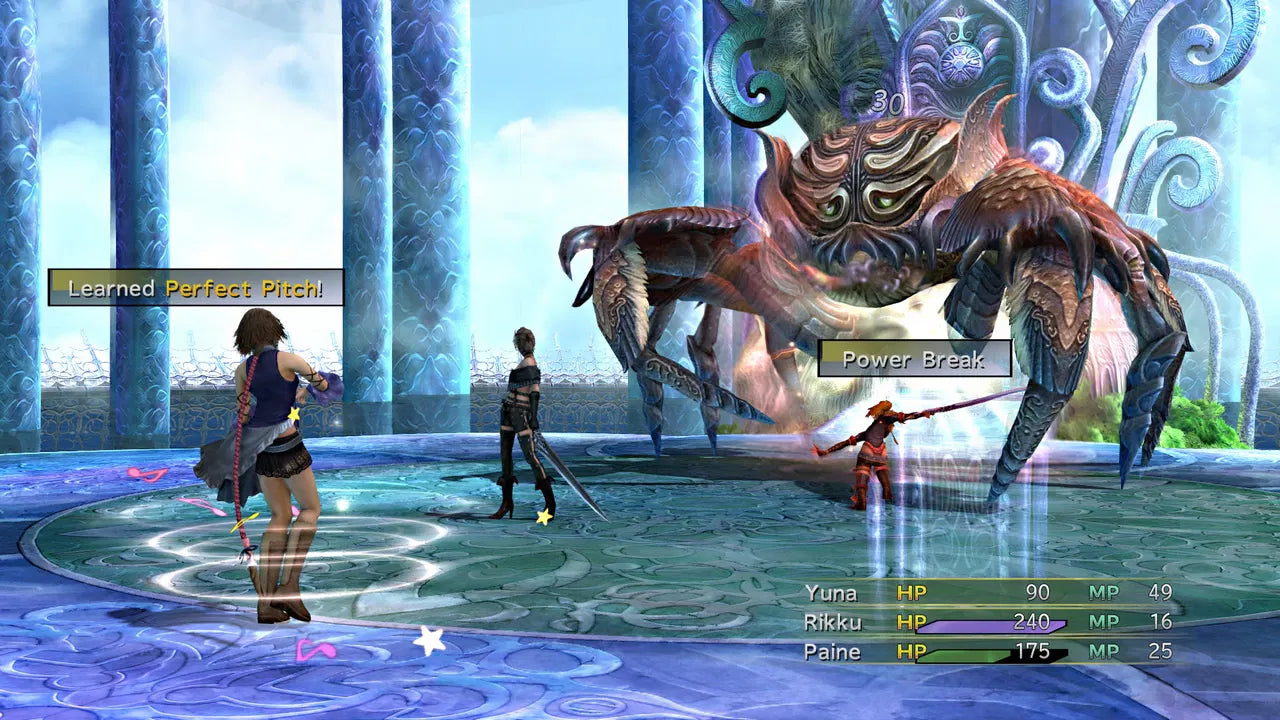 Video game scene with characters and a large creature in a fantasy setting