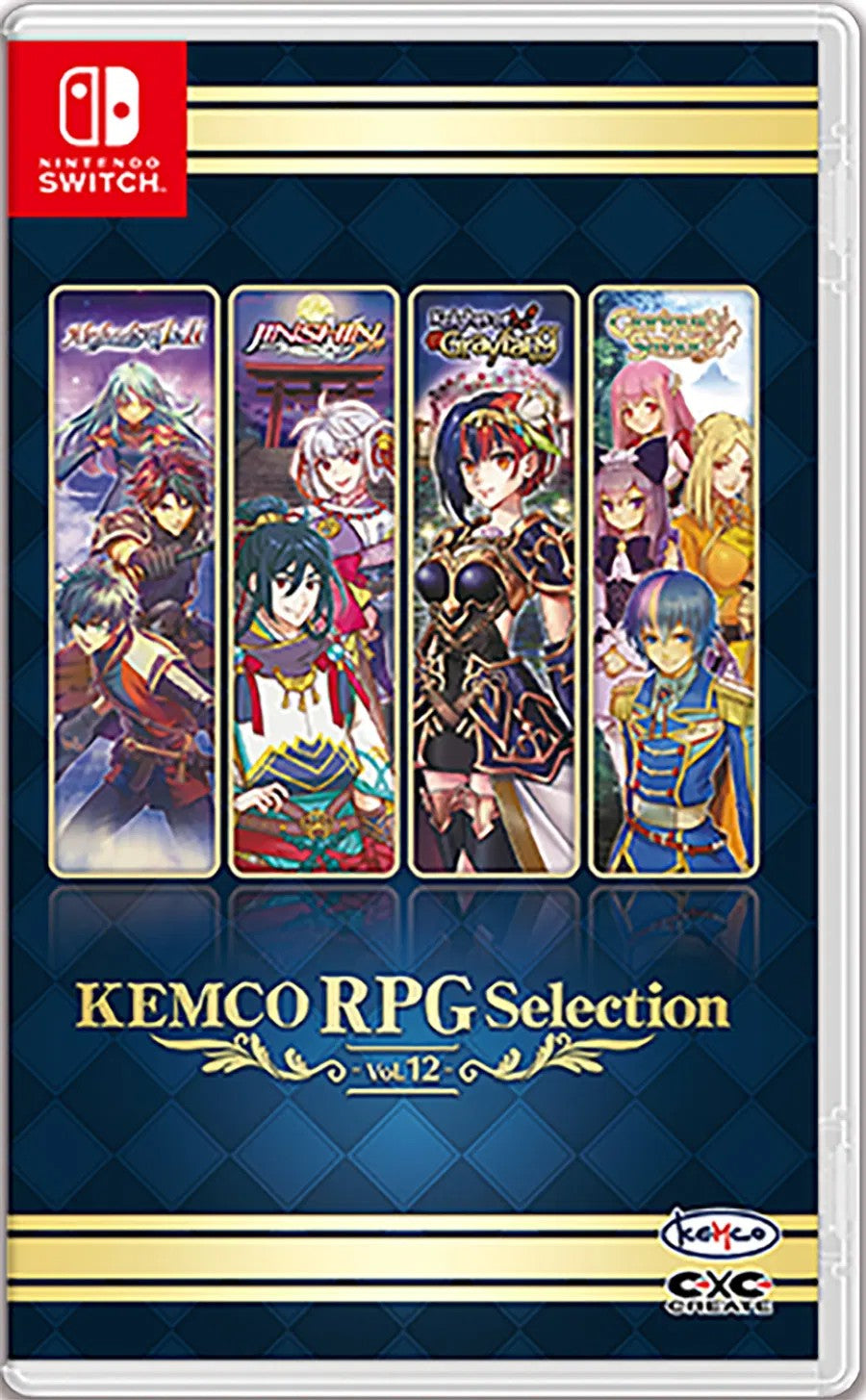 KEMCO RPG Selection Vol.12 packaging for Nintendo Switch with character illustrations on a blue and gold background.