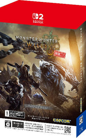 Nintendo Switch game box art for Monster Hunter Wilds Deluxe Edition, featuring a red top panel, fantasy character artwork, and Capcom branding on a white background.