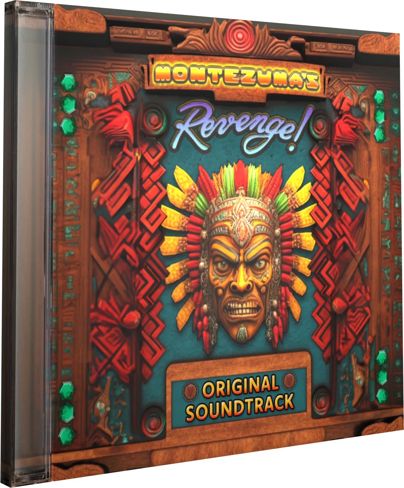 CD cover of 'Montezuma's Revenge! Original Soundtrack' with an Aztec-themed design.