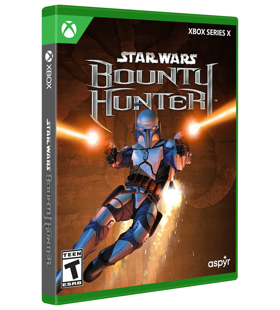 Game box for 'Star Wars: Bounty Hunter' on Xbox Series X with a character holding a weapon.