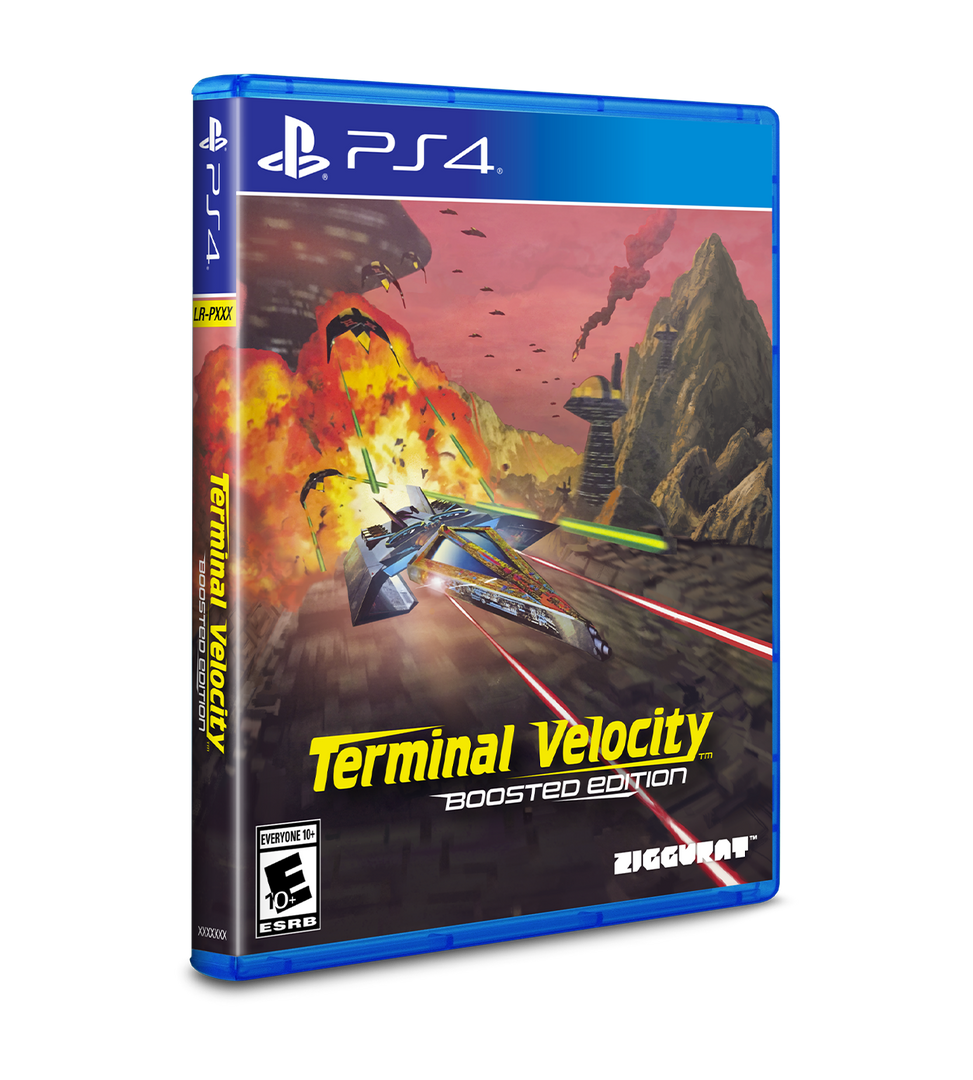 PS4 game case for 'Terminal Velocity' with a futuristic design on a white background