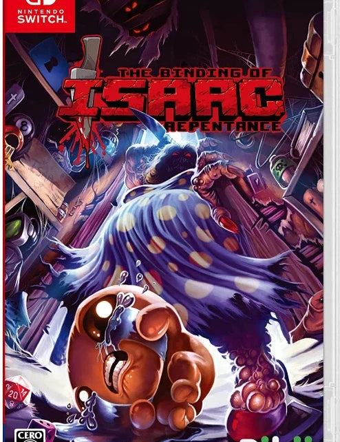 Game cover of 'The Binding of Isaac: Repentance' for Nintendo Switch with a dark and colorful design.